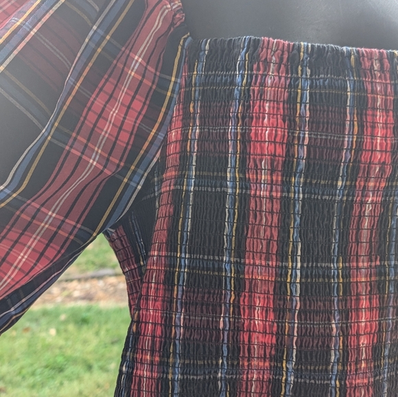 Tartan plaid smocked peplum top - Picture 3 of 6
